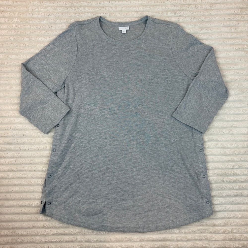 J. Jill Gray Cotton Knit Snap Side Tunic Top Womens XL Tall 3/4 Sleeve Crew Neck